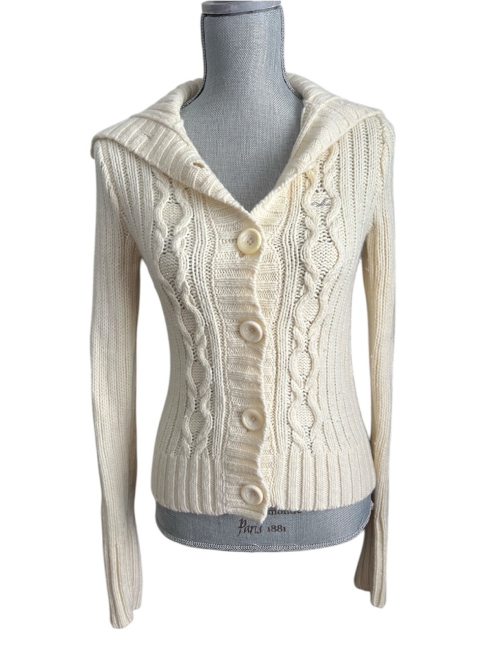 Vintage Hollister Wool Blend Cable Knit Cream Cardigan